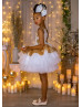 Gold Sequin Ivory Lace V Back Short Flower Girl Dress